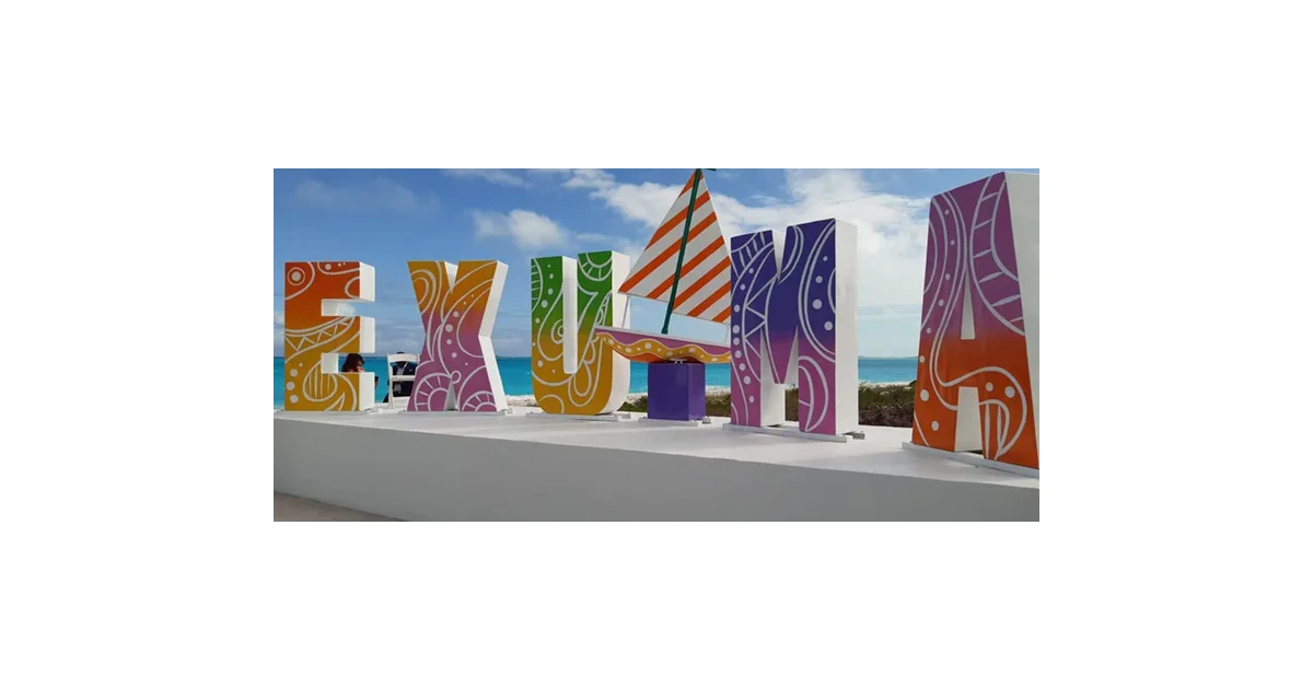 Tourism unveils Exuma Icon Sign against turquoise waters