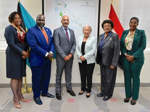 His Excellency Dr.Sherif Reda Ahmad Shehata, centre left, paid a courtesy call on Minister of Tourism, Hon. Glenys Hanna-Martin