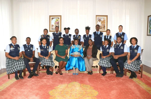 The Prefect Leadership of Doris Johnson Senior High pays a courtesy call on the Governor General